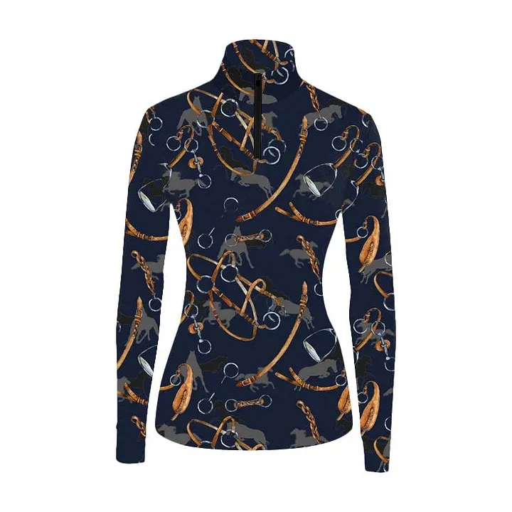 Horseshoes Women's Equestrian Style Harness Print Long Sleeve Casual Shirt
