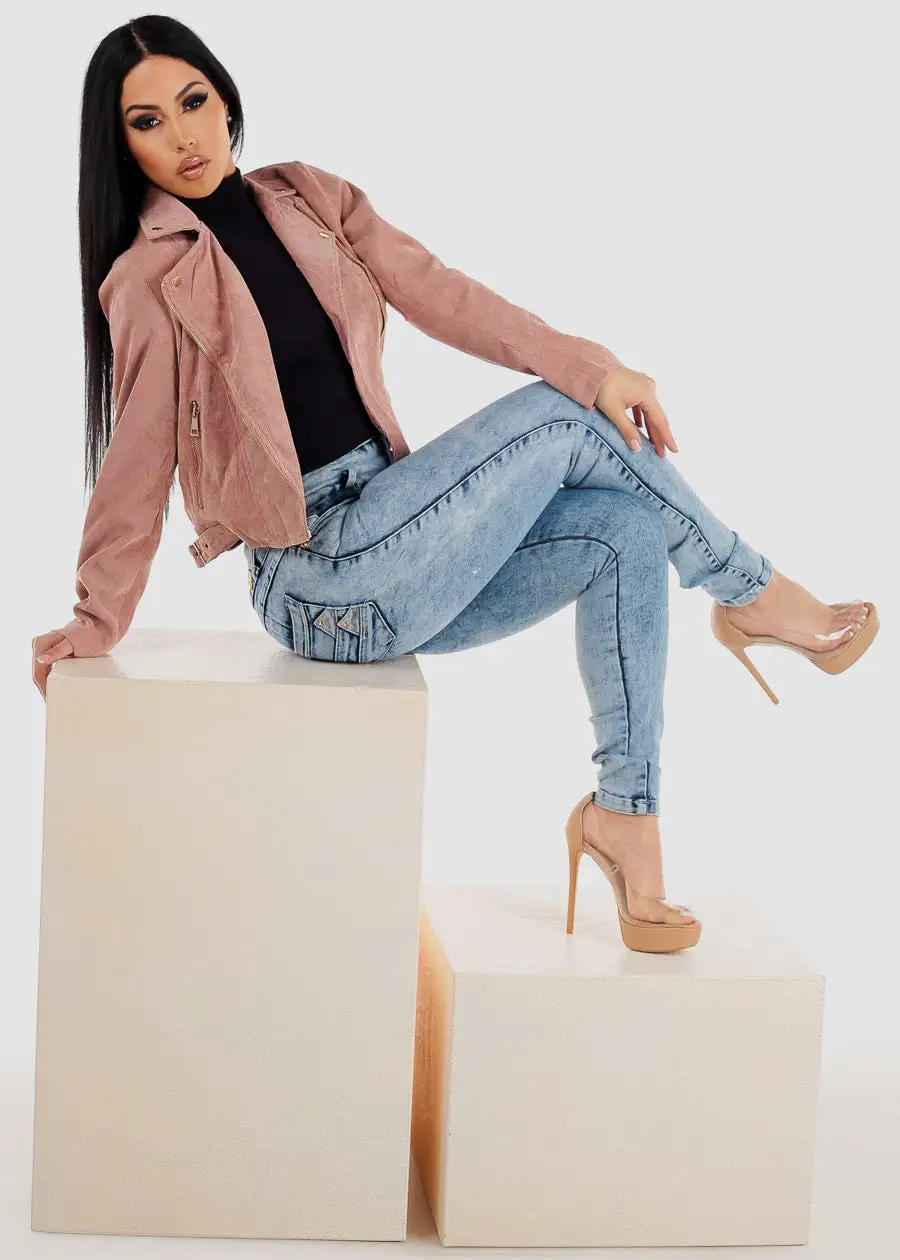 Super High Waisted Levantacola Acid Wash Skinny Jeans