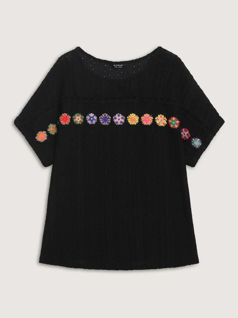 Floral Lace Trim Textured T-Shirt