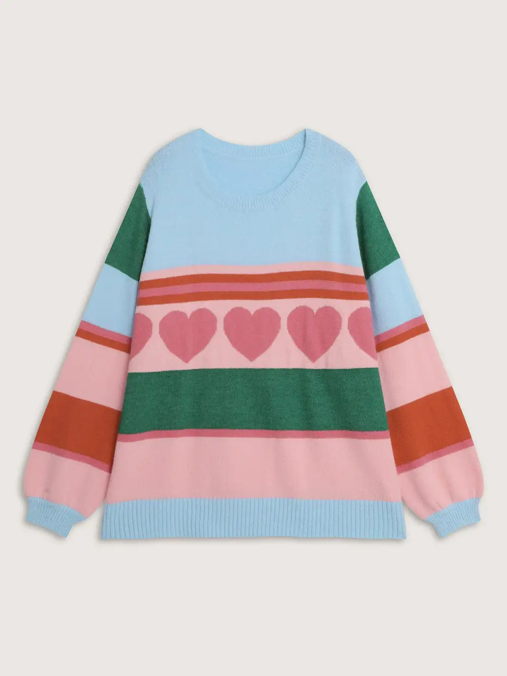 Heart Striped Print Jacquard Colorful Pullover