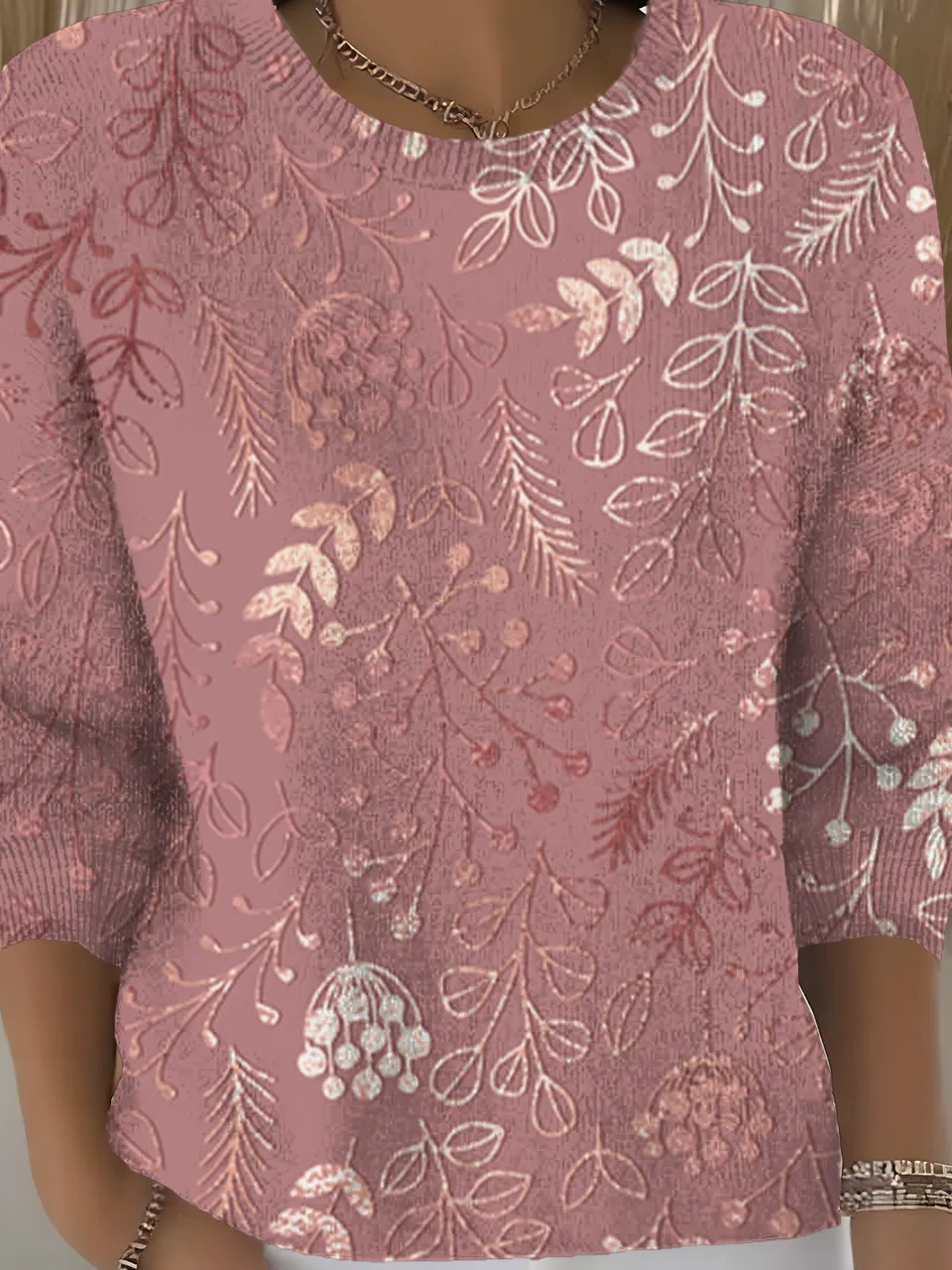 Women's Fall Festive Floral Pattern Pullover Top