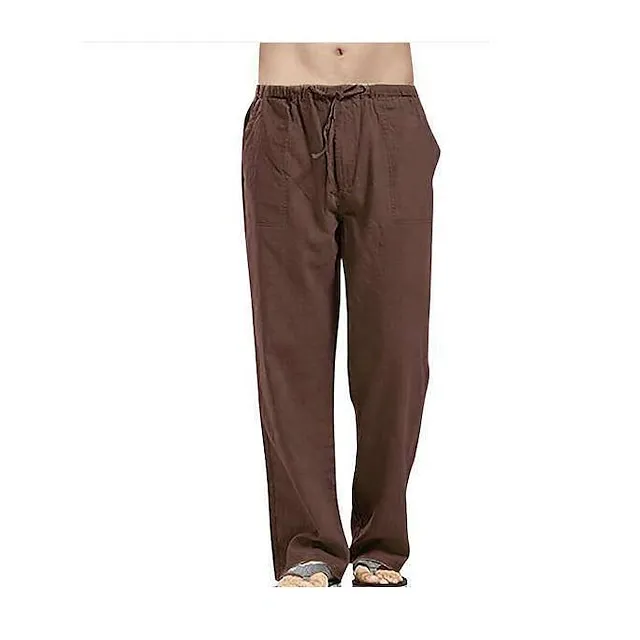 Men's Linen Pants Trousers Summer Pants Beach Pants Pocket Drawstring Elastic Waistband Plain Comfort Breathable Full Length Daily Streetwear Linen / Cotton Blend Fashion Casual / Sporty Loose Fit