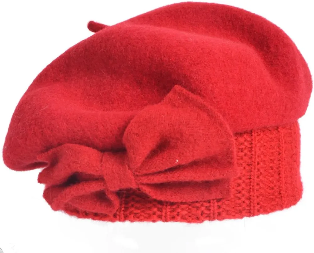 Lady French Beret 100% Wool Beret Floral Dress Beanie Winter Hat