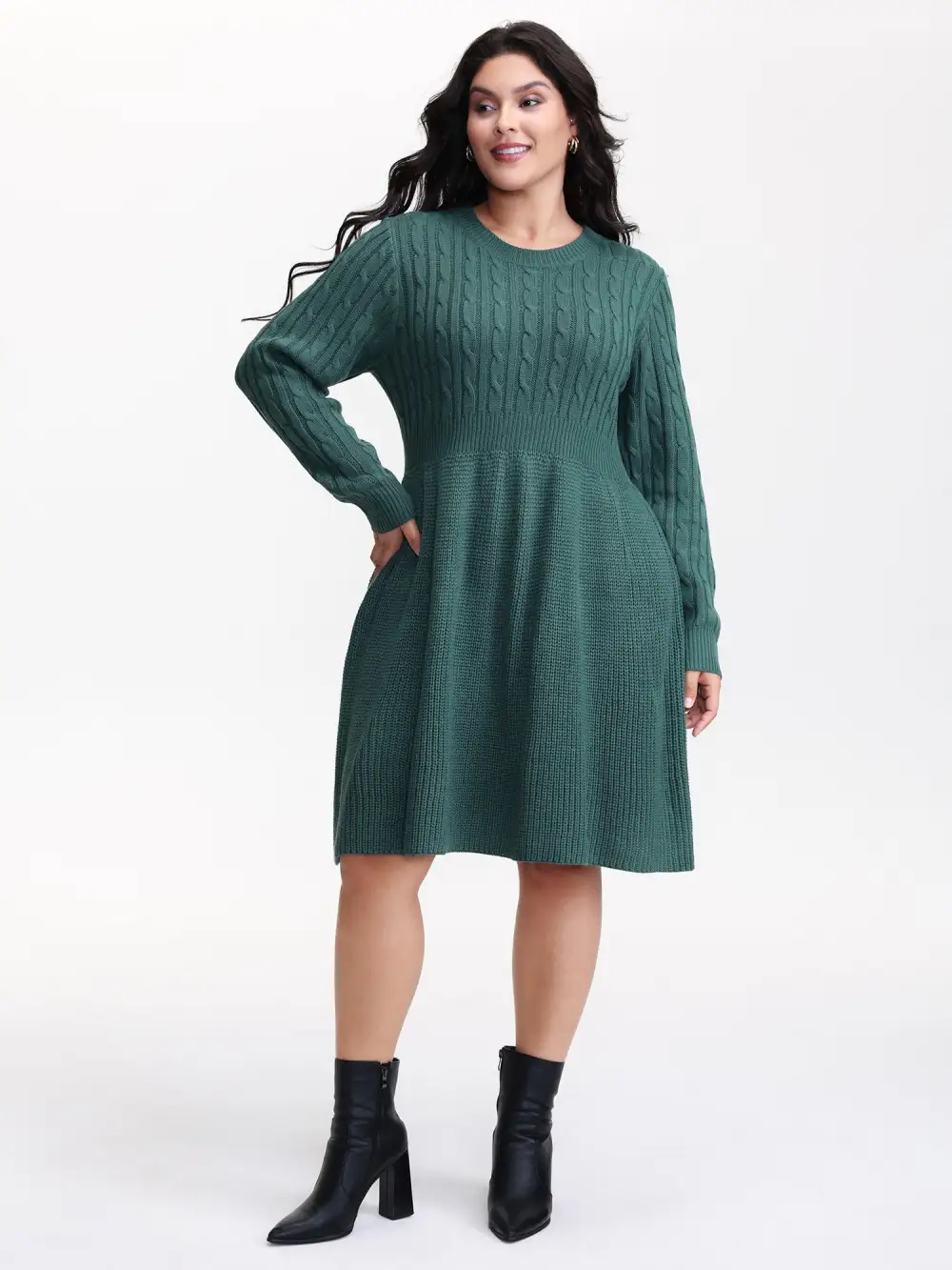 Back Cut Out Bows Cable Knit Sweater Dress