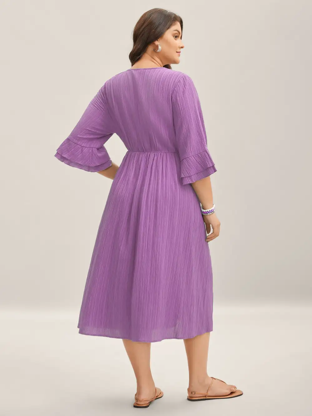 Scalloped Lace Surplice Ruffled Midi Dress