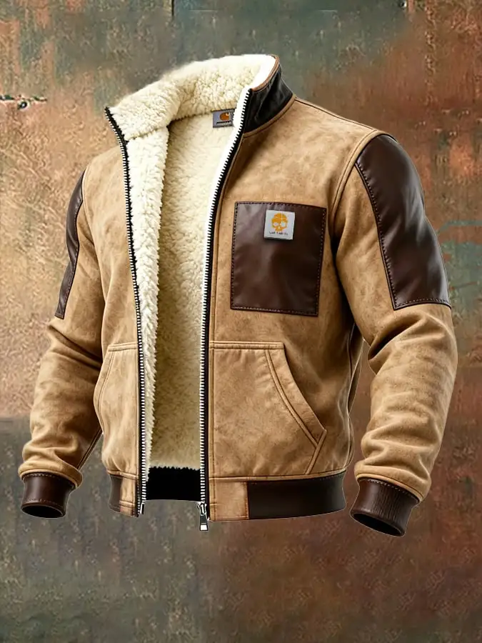 Men's Vintage Suede and Leather Multi-Pocket Outdoor Jacket