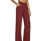 Women's Wide Leg Pants Trousers Palazzo Pants Fashion Streetwear Full Length High Waist Plain Pocket Elastic Waist Breathability Comfortable Micro-elastic Street Daily Wear Going out Dark Brown Black