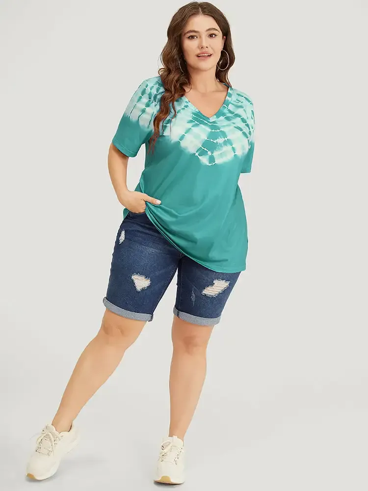 Tie Dye Short Sleeve V Neck T-shirt