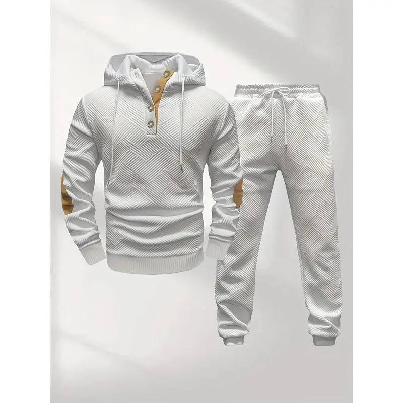 Men's Knitted Jacquard Casual 2-Piece Sweat Set
