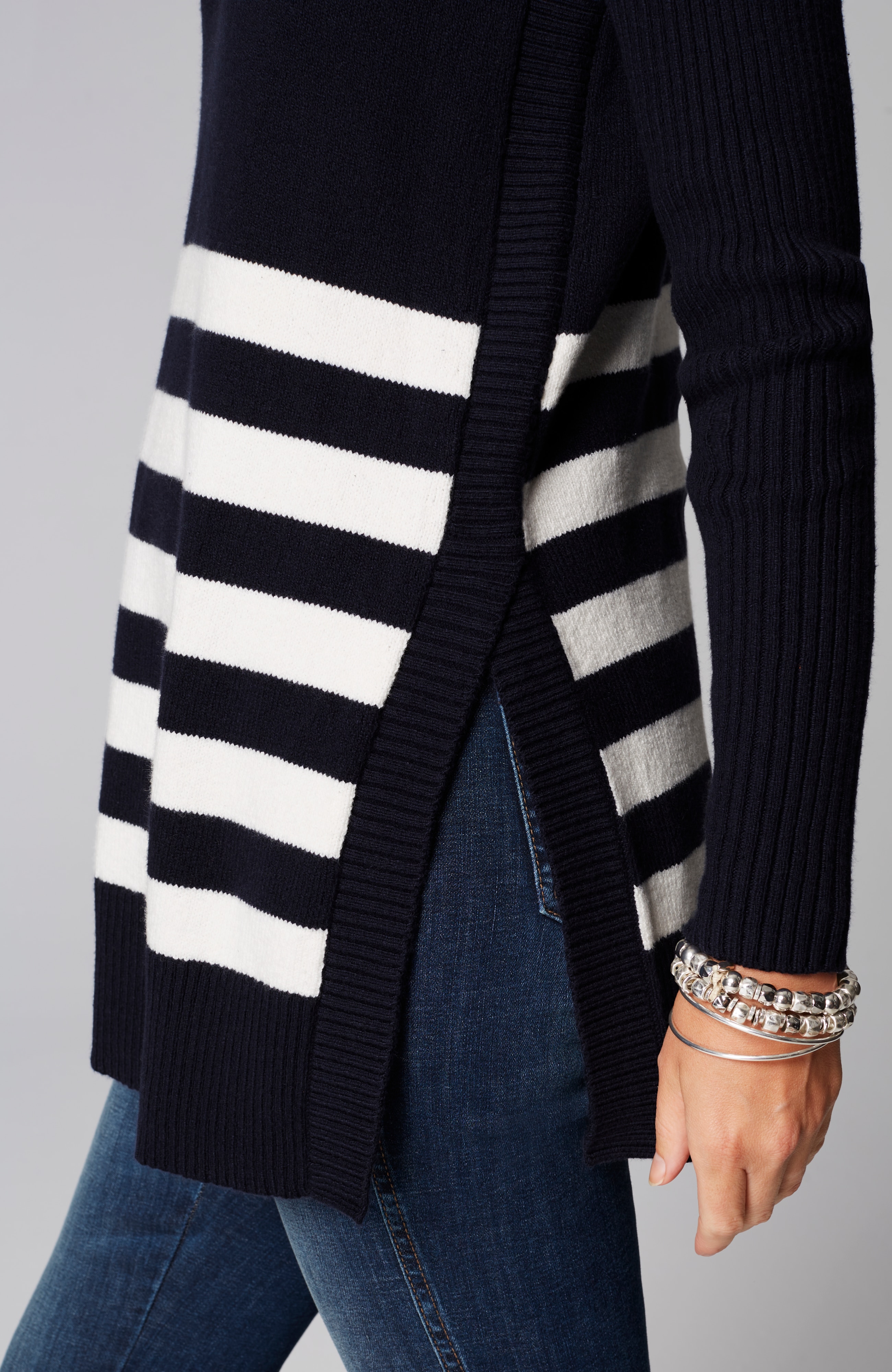 Ribbed-Sleeves Turtleneck Sweater
