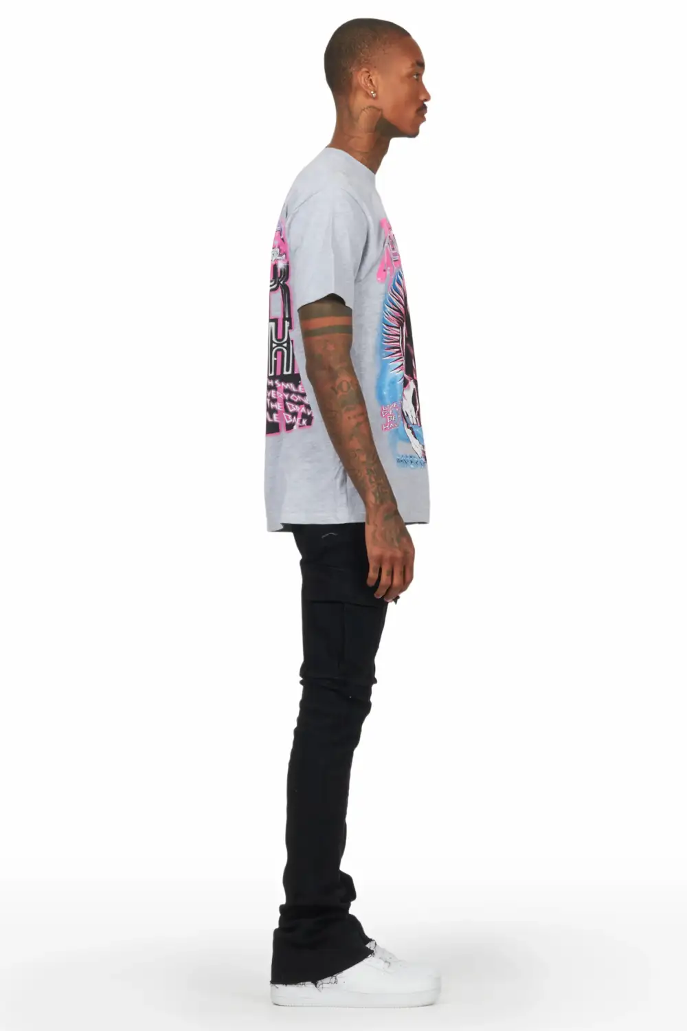 Obern Grey T-Shirt & Sarg Black Stacked Flare Jean Bundle