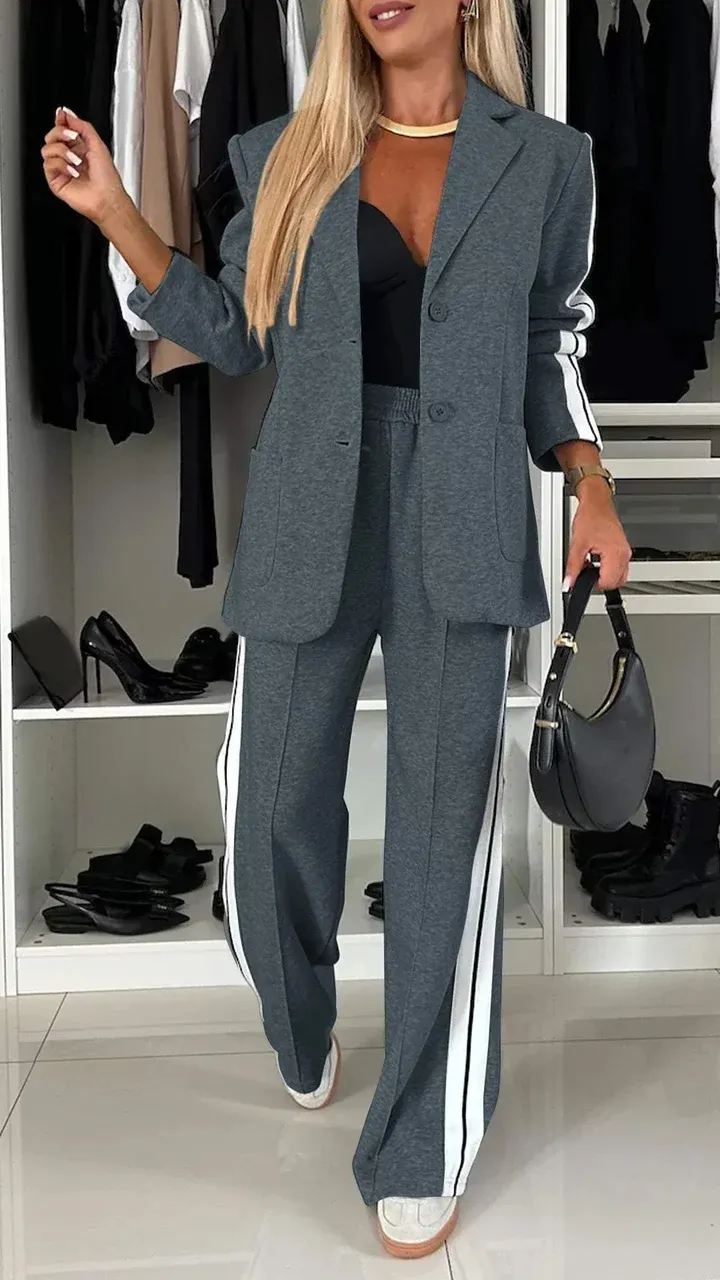 Women's Fashion Contrast Color Jacket & Pants Two-piece Set