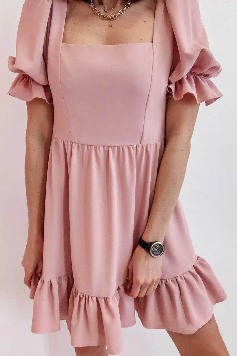 Fashion Casual Solid Patchwork Square Collar A Line Dresses