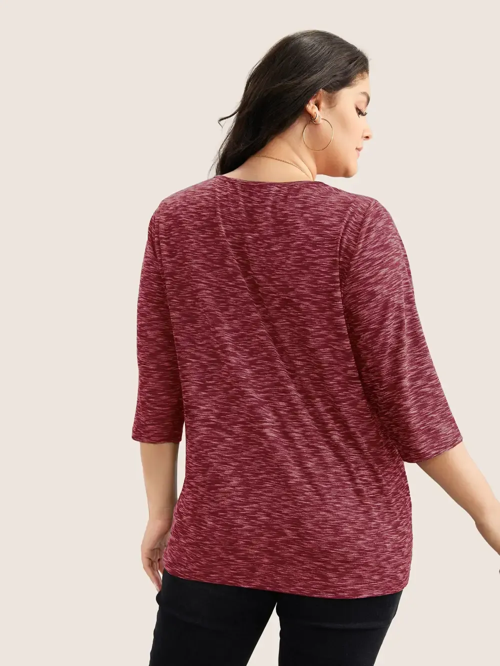 Heather Pleated Button Detail T-Shirt