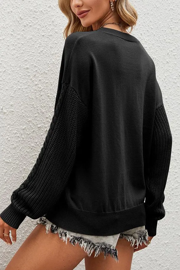 Solid Knitted Long Sleeve Crew Neck Sweater