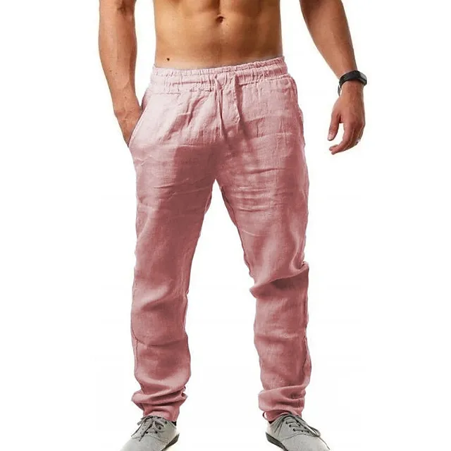 Men's Linen Pants Trousers Beach Pants Pocket Drawstring Elastic Waistband Plain Comfort Breathable Daily Stylish Hip Hop Dark Khaki Light Khaki Micro-elastic