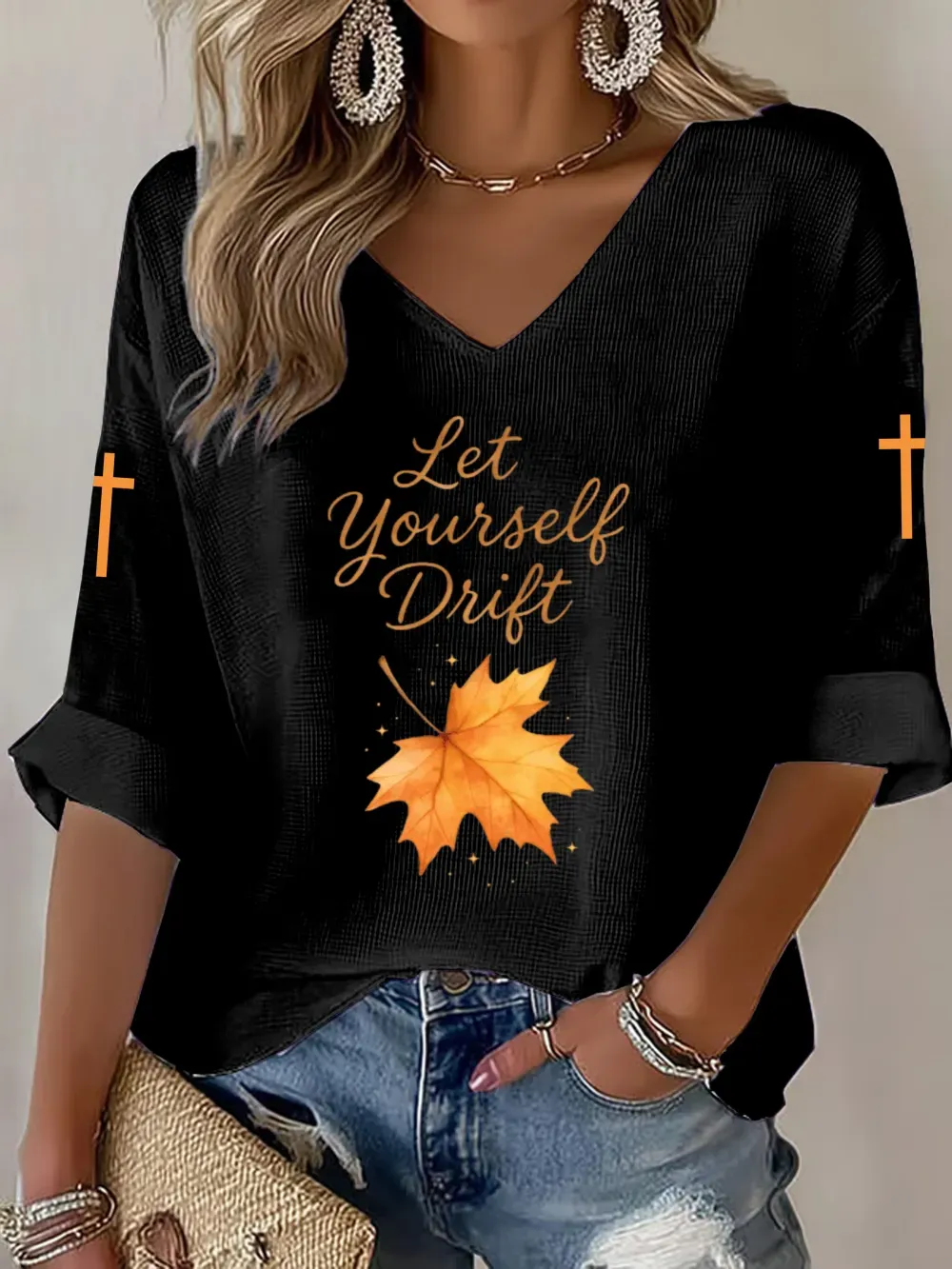 Women's Autumn Faith Maple Leaf Print Top