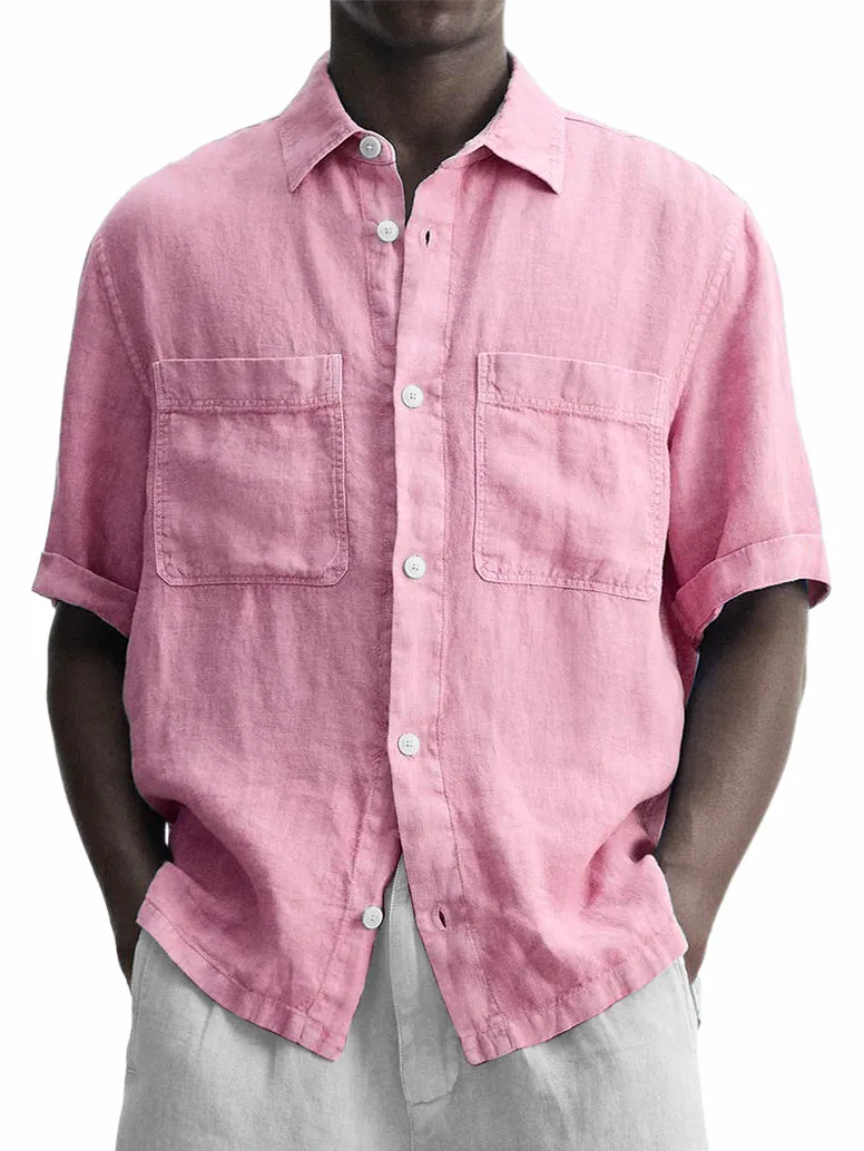 Men's Cotton And Linen Double Pocket Classic Casual Versatile Short-sleeved Shirt