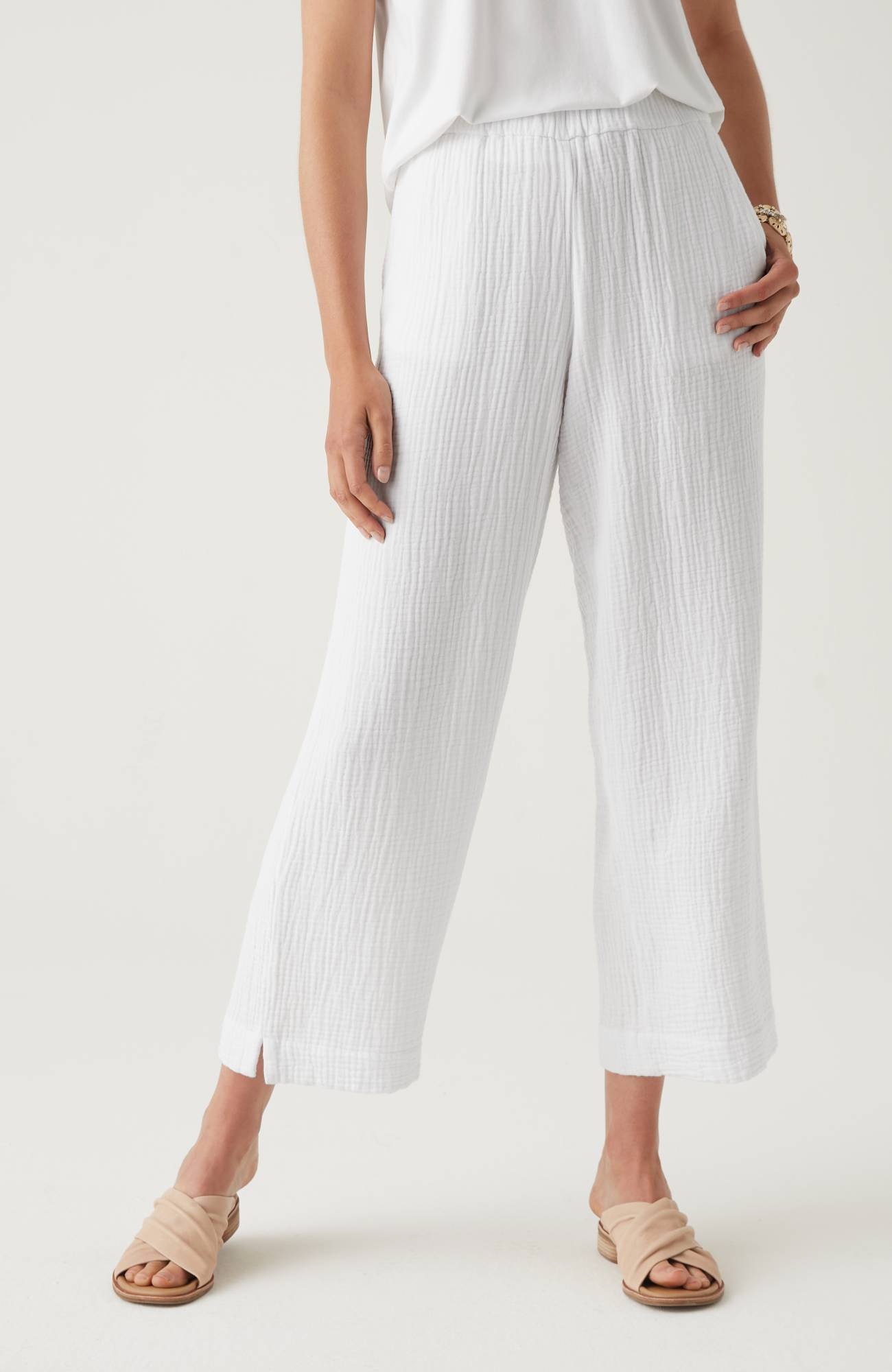 Cotton-Gauze Straight-Leg Crops