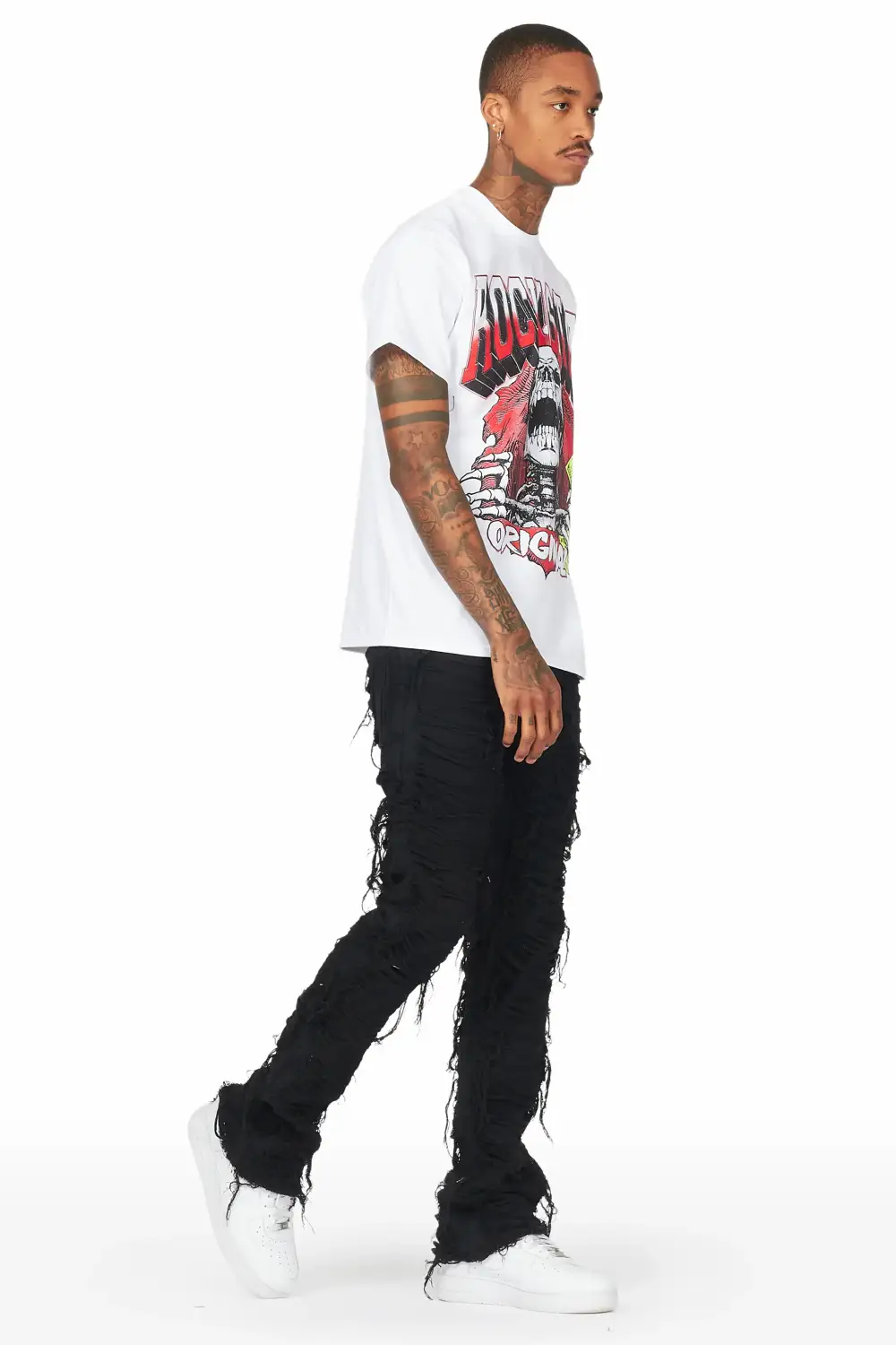 Conrad Jet Black Stacked Flare Jean