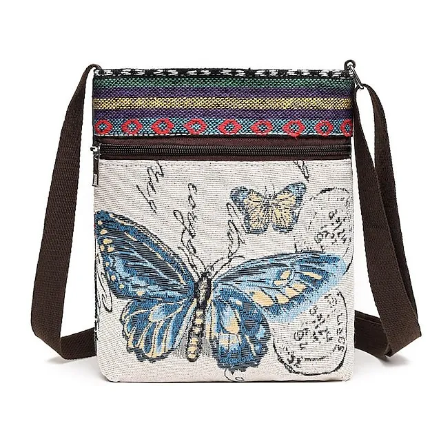 Women's Crossbody Bag Shoulder Bag Hobo Bag Polyester Daily Holiday Zipper Large Capacity Lightweight Durable Geometric Cat Folk [Small Size]Couple Cat [Trumpet] Yellow Elephant [Trumpet] Blue