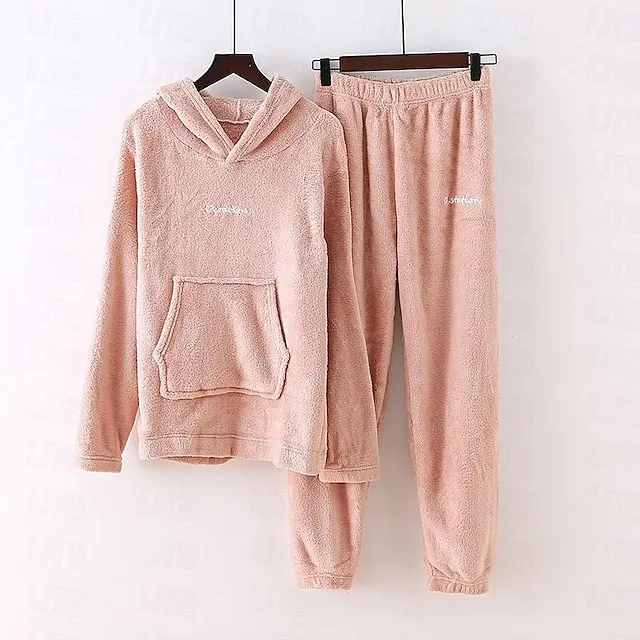 Women's Sweatshirt Tracksuit Pants Sets Solid Color Valentine's Day Casual Daily Black White Pink Long Sleeve Basic Hooded Regular Fit Fall & Winter