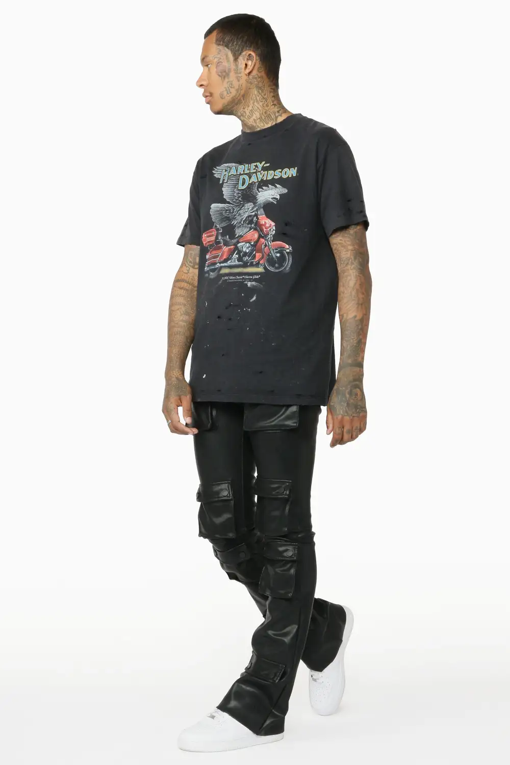 Remi Black Faux Leather Stacked Flare Jean