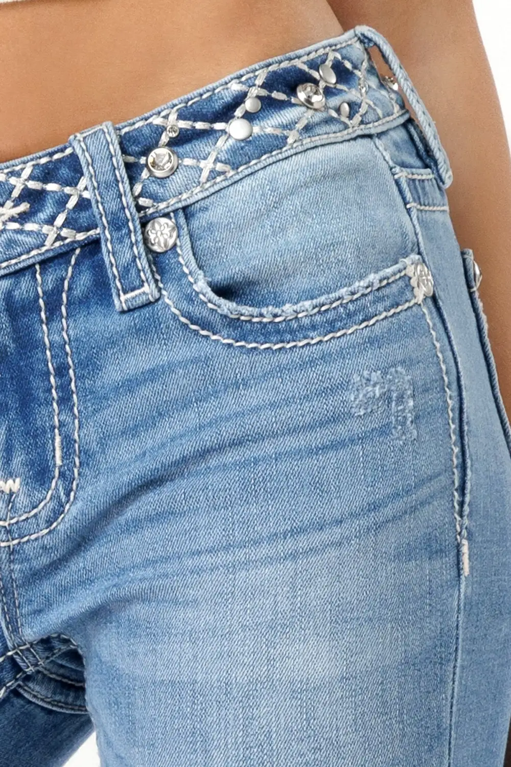 Stitched Belt Bootcut Jeans