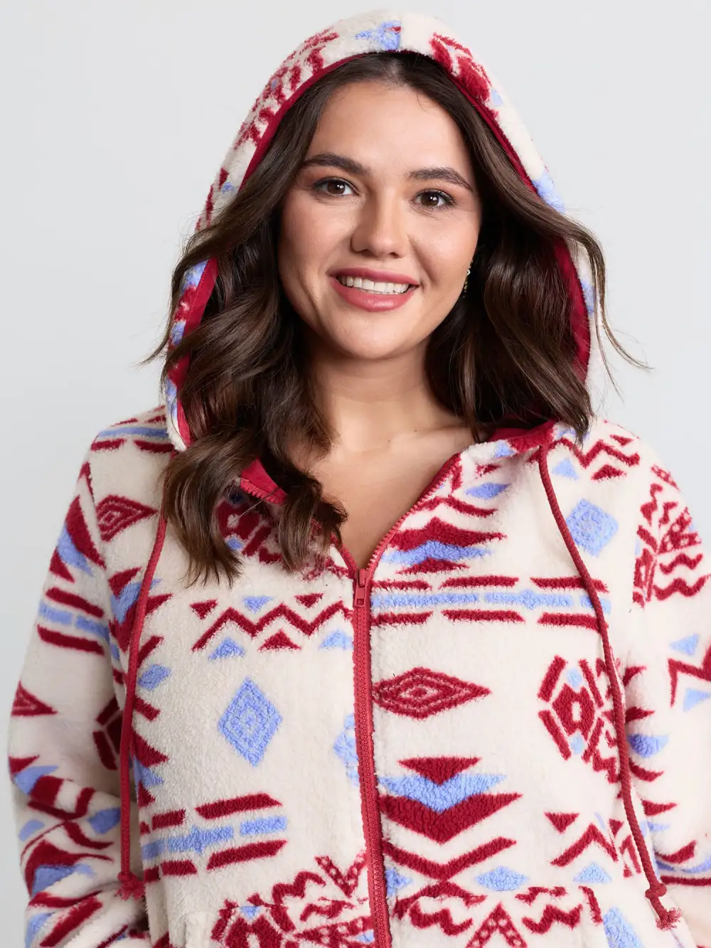 Holiday Pattern Zipper Contrast Jacket