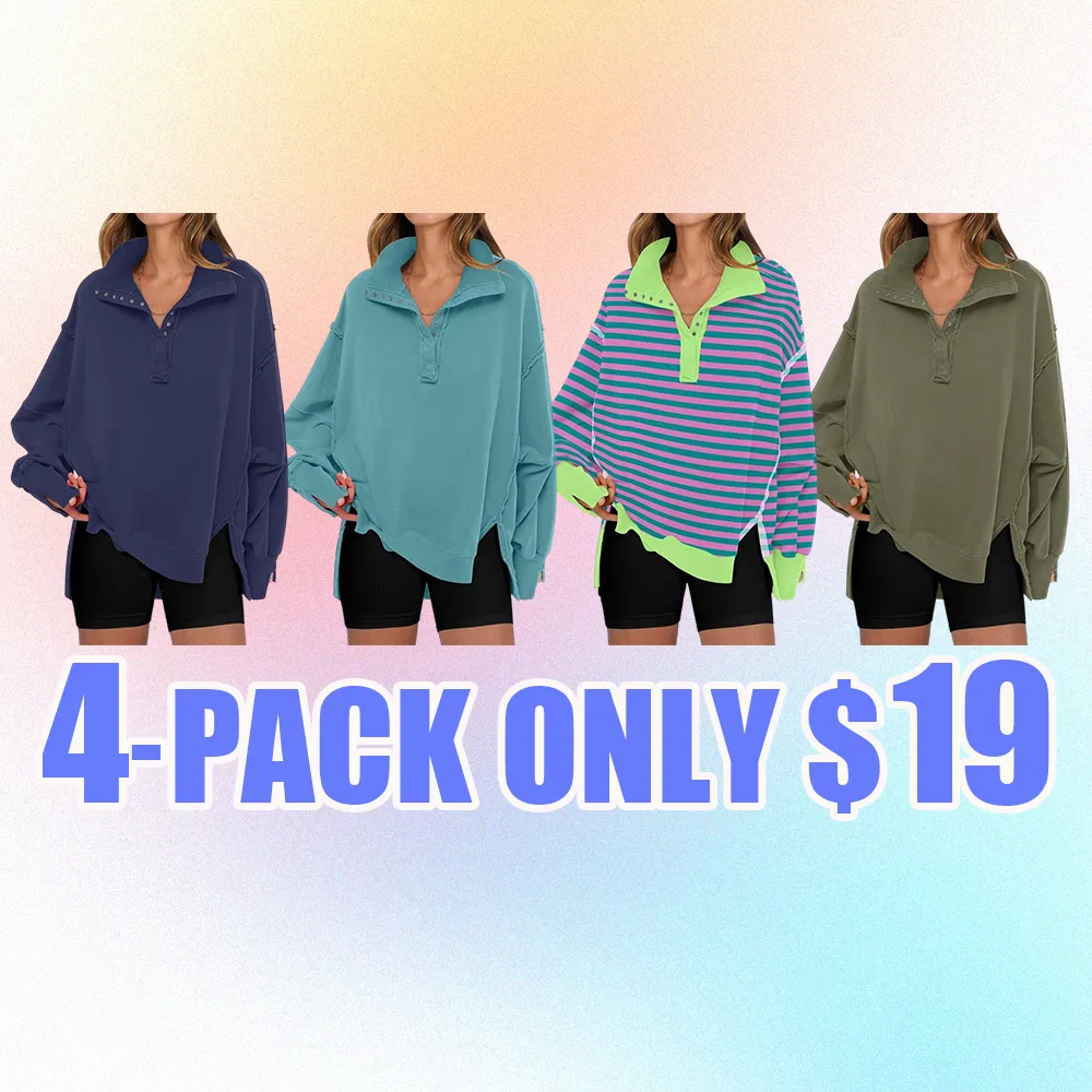 Women's Sweatshirts Oversized Casual Loose Button Up Henley Pullover Top High Low Split Fall Fashion Outfits