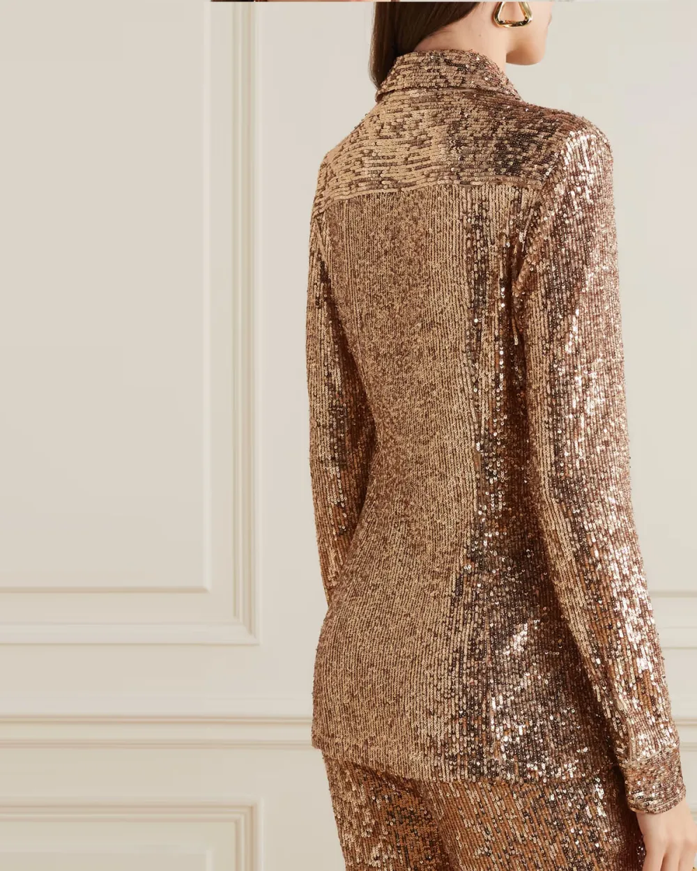 Sequined stretch-jersey shirt and pant two-piece suit