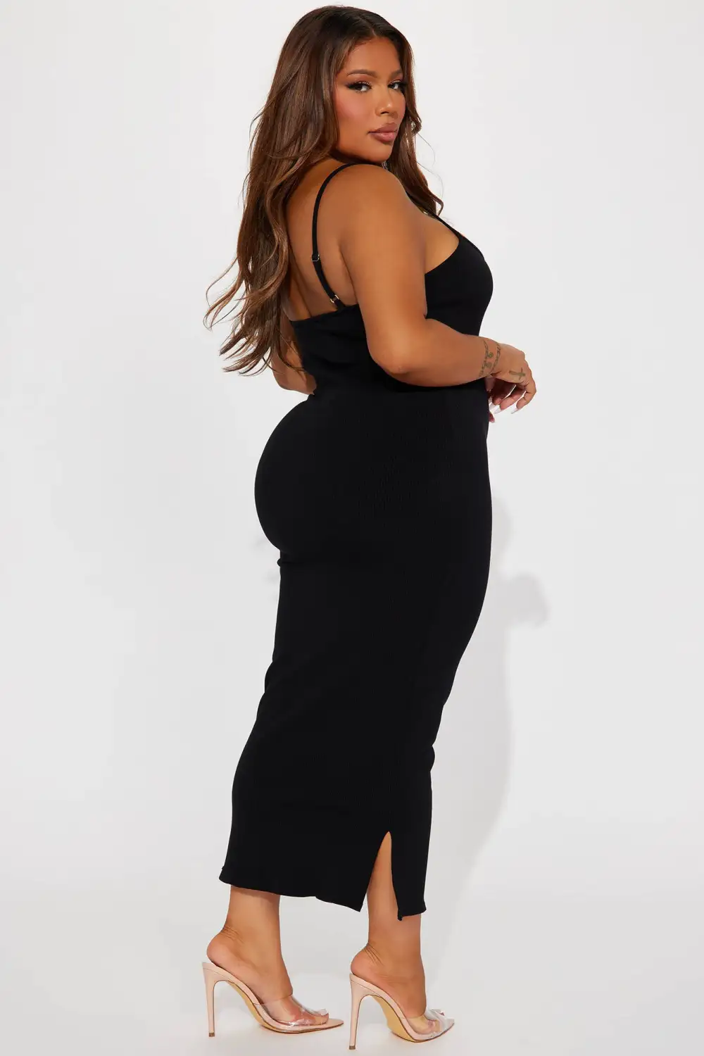 Mercedes Snatched Midi Dress - Black