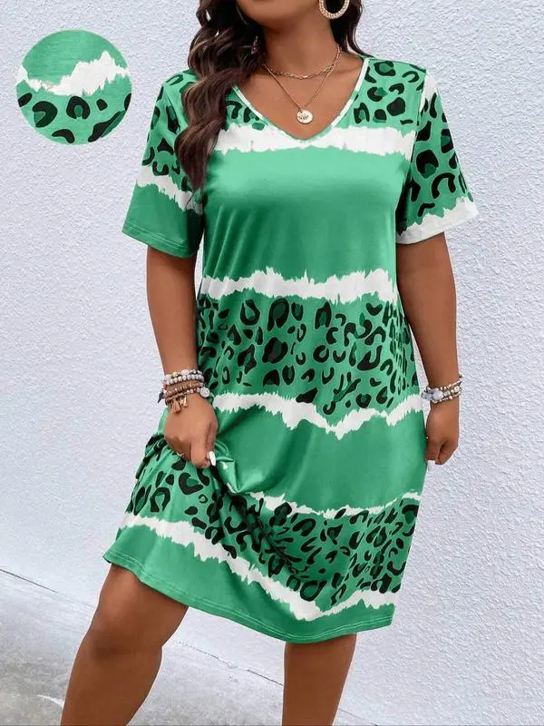 Plus Size Leopard V-Neck Dress – Casual & Flattering Summer Style