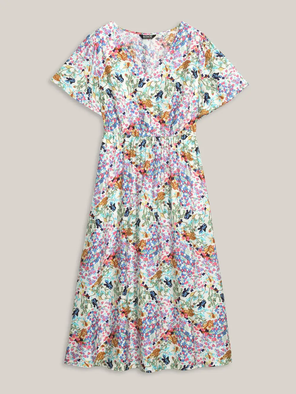 Floral Print Cinched-Waist Pockets Midi Dress