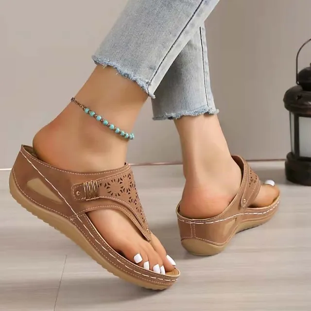 Women's Sandals Slippers Boho Bohemia Beach Wedge Heels Faux Leather Loafer