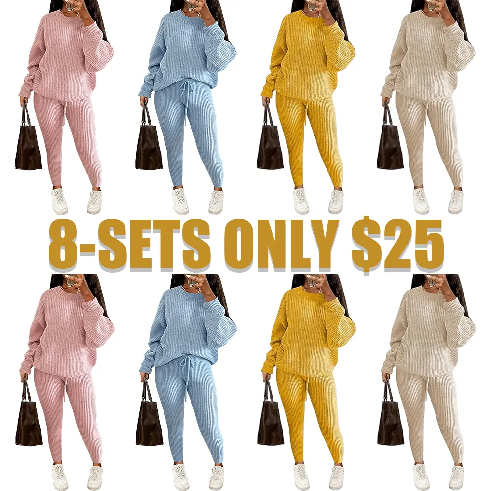 Women's Fall/Winter Solid 2-Piece Knit Set