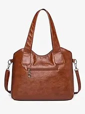 Women's Vintage Brown Faux Leather Tote Bag with Dual Handles and Adjustable Crossbody Strap – Spacious and Stylish for Everyday Use