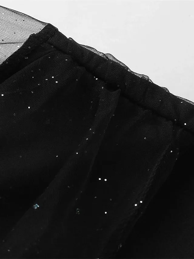 Women‘s Black Dress Wedding Guest Cocktail Dress Sexy V Neck Bodycon Patchwork Long Mesh Sleeve  Spring Summer