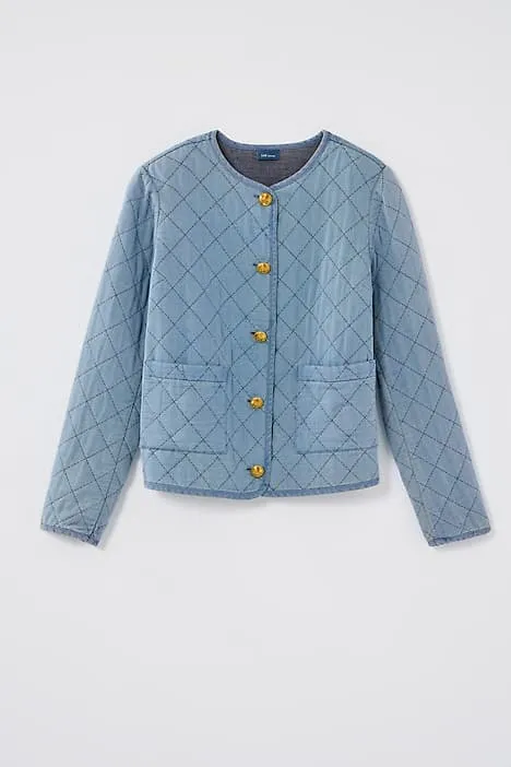 Diamond-Quilted Curved-Hem Jacket
