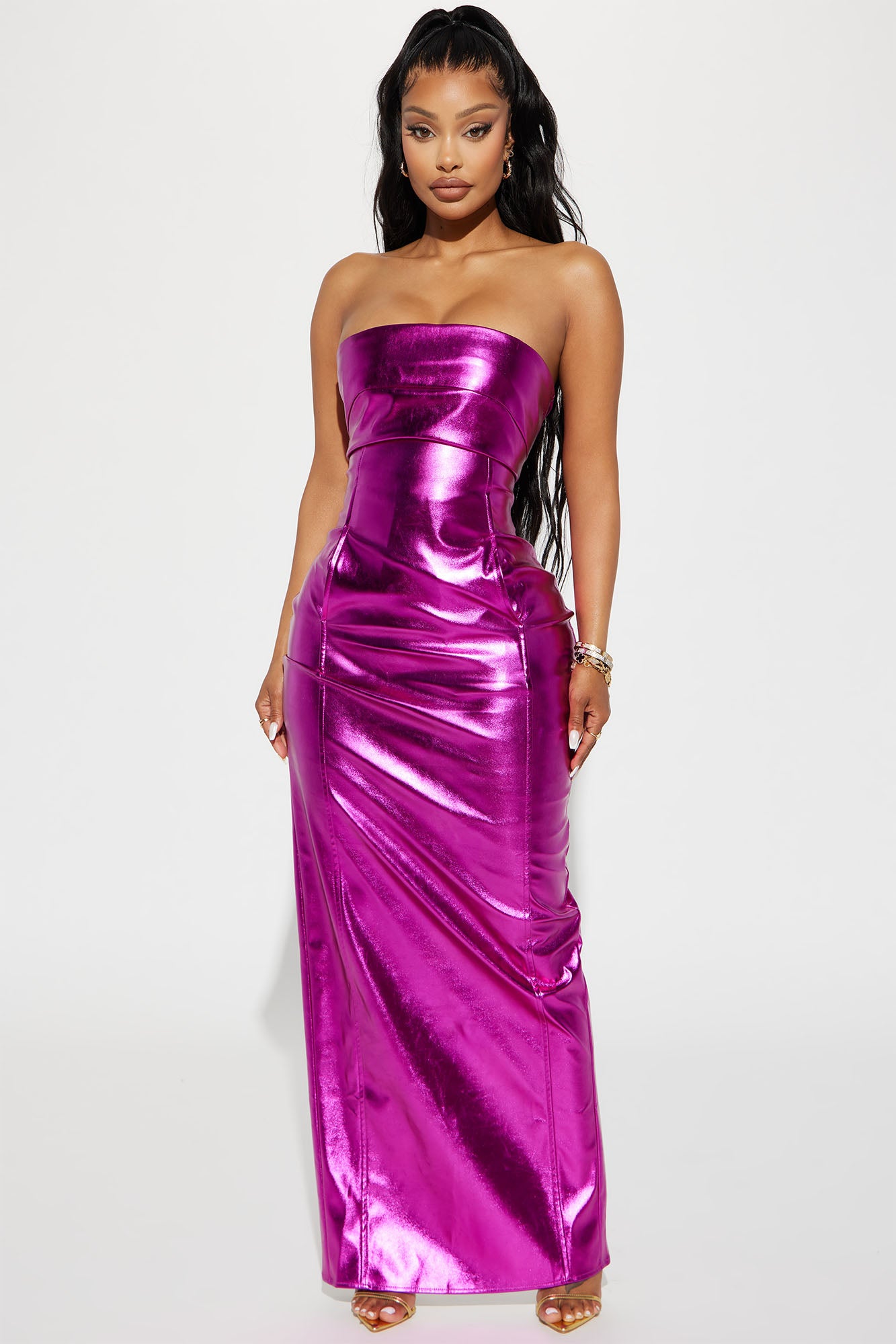 Mercury Metallic Maxi Dress - Fuchsia