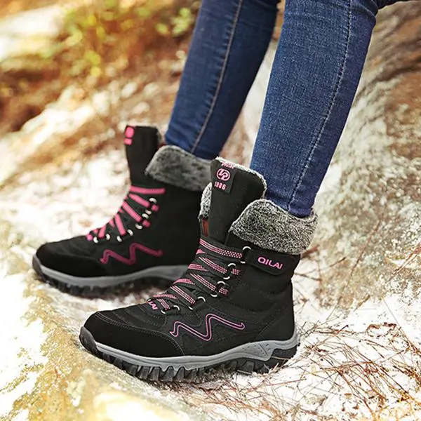 Large Size Women Hook Loop Outdoor Sneakers Mid Calf Warm Suede Boots