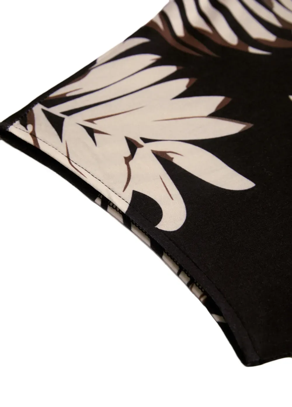 Black Tropical Plants Print Short V Neck Shift Dress