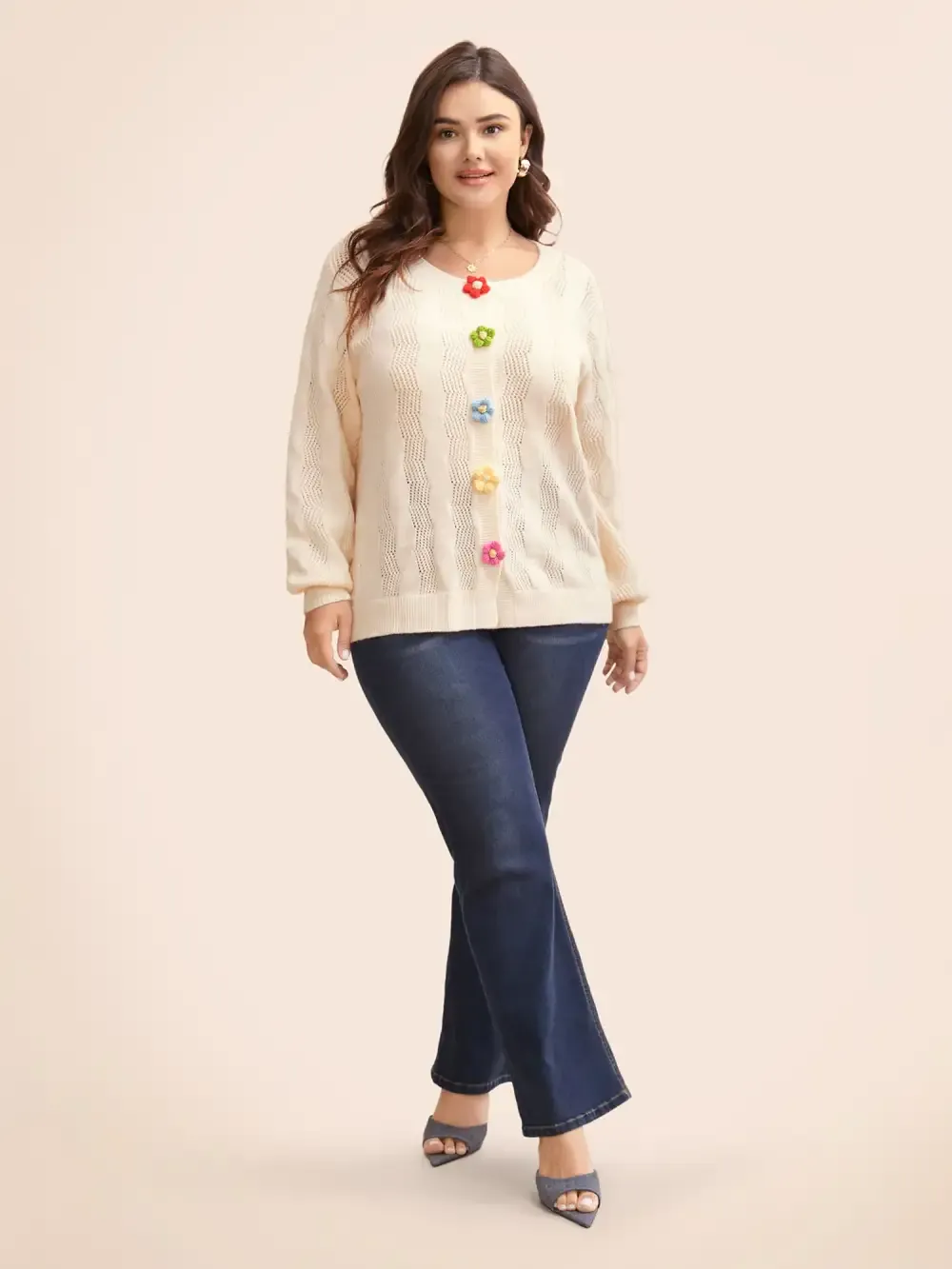 Supersoft Essentials Stereo Flower Design Textured Cardigan