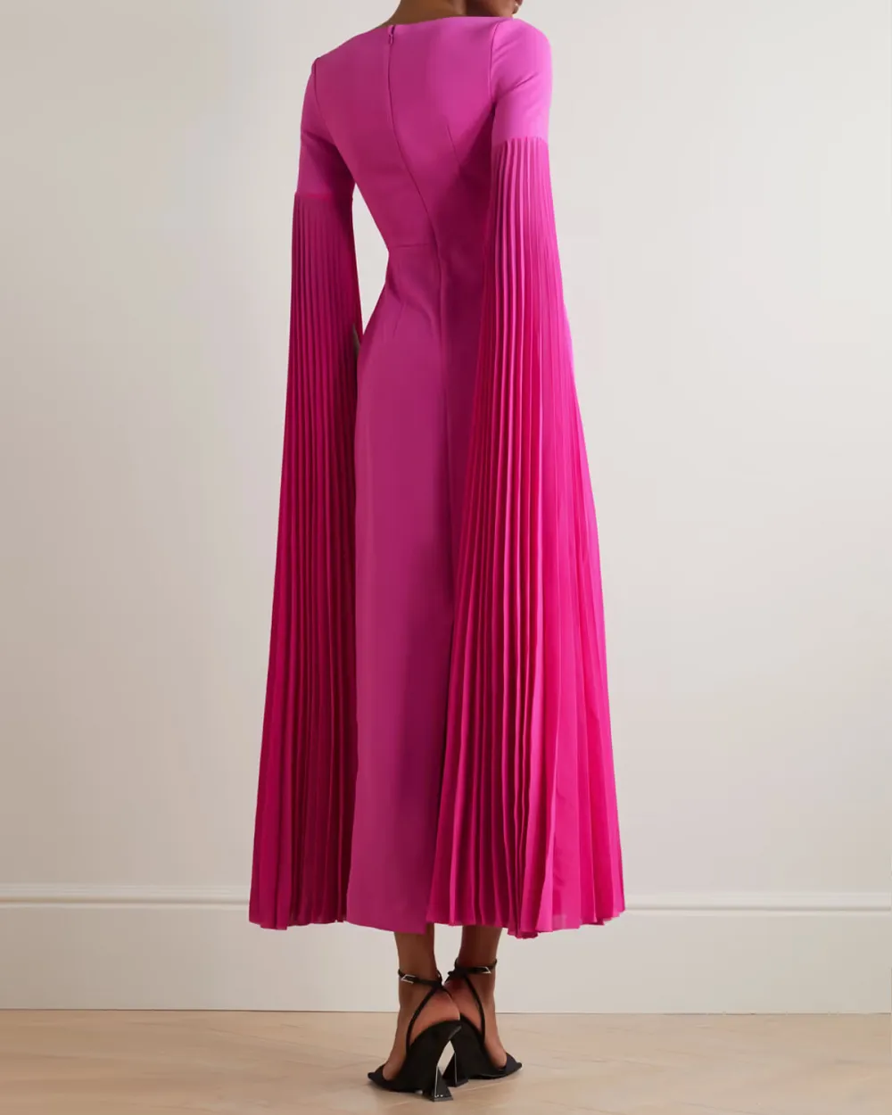Grace crepe and pleated chiffon gown