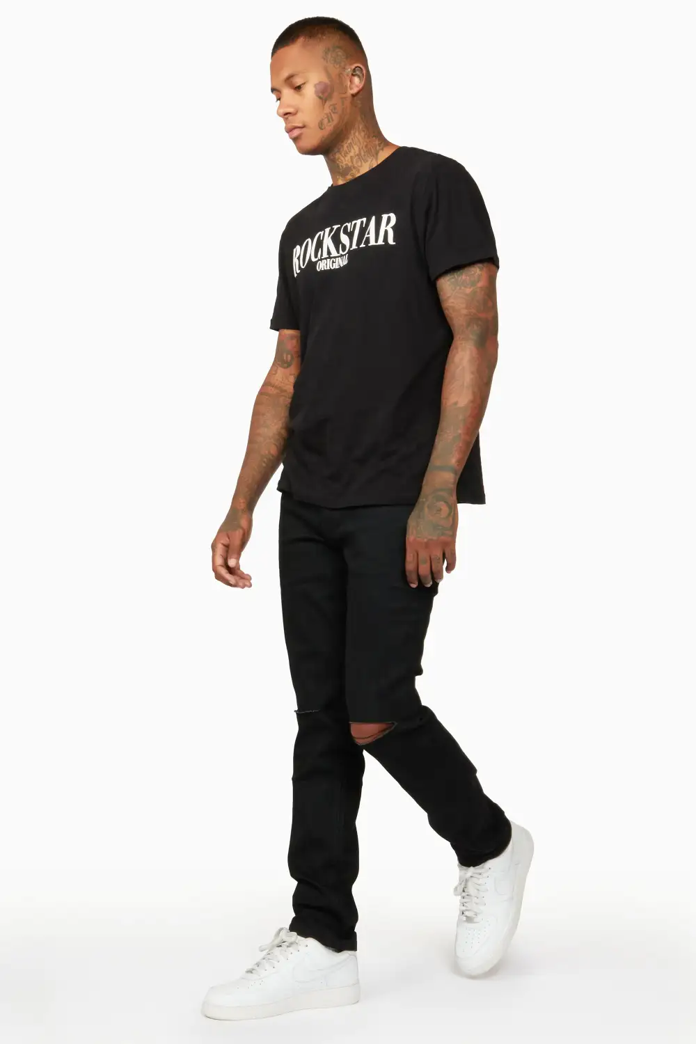 Oscar Black Knee Slit 5 Pocket Jean Straight Fit