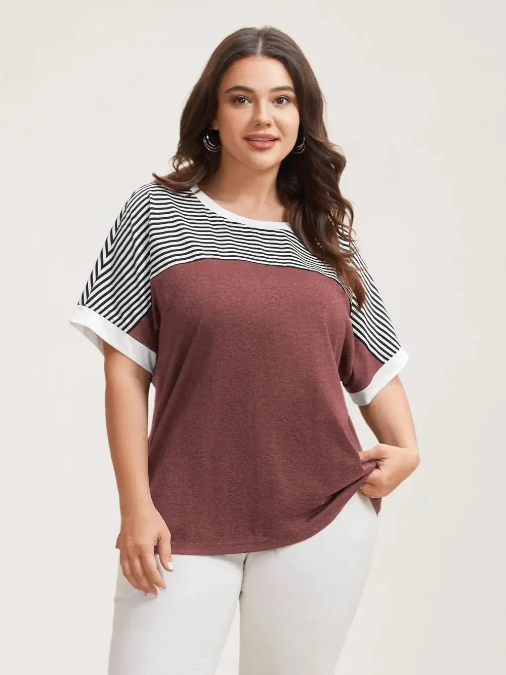 Solid and Striped Contrast Hem T-Shirt
