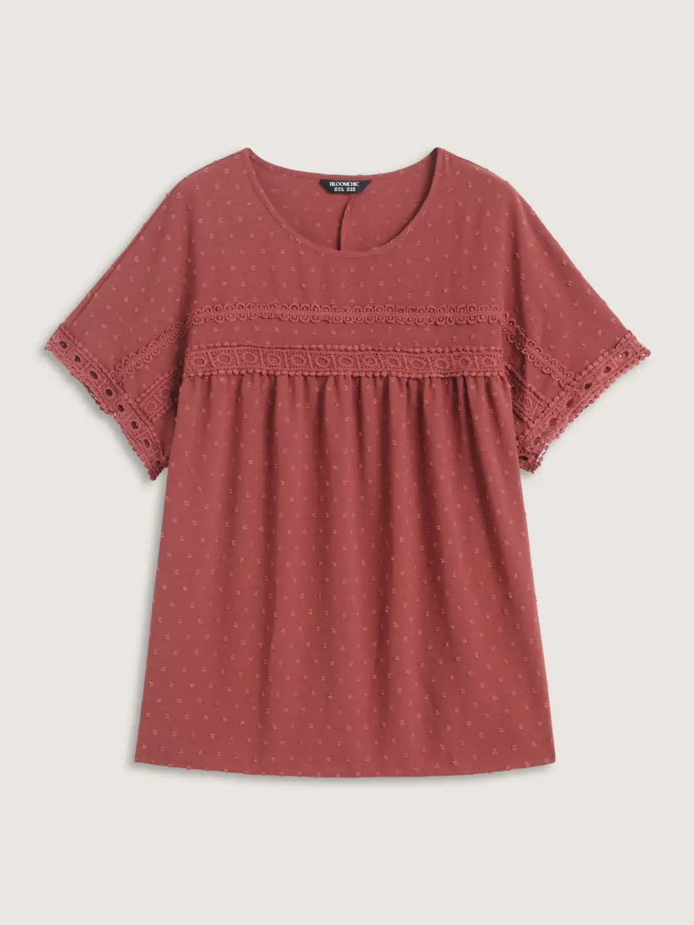 Textured Lace Trim Solid Blouse