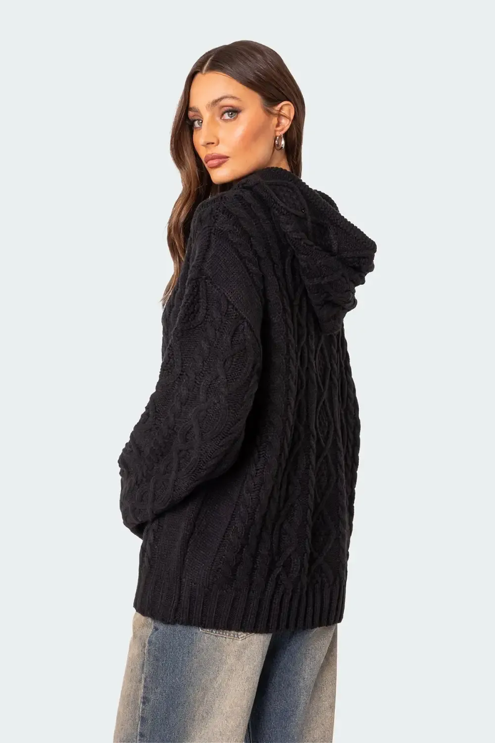 Oversized Cable Knit Hoodie