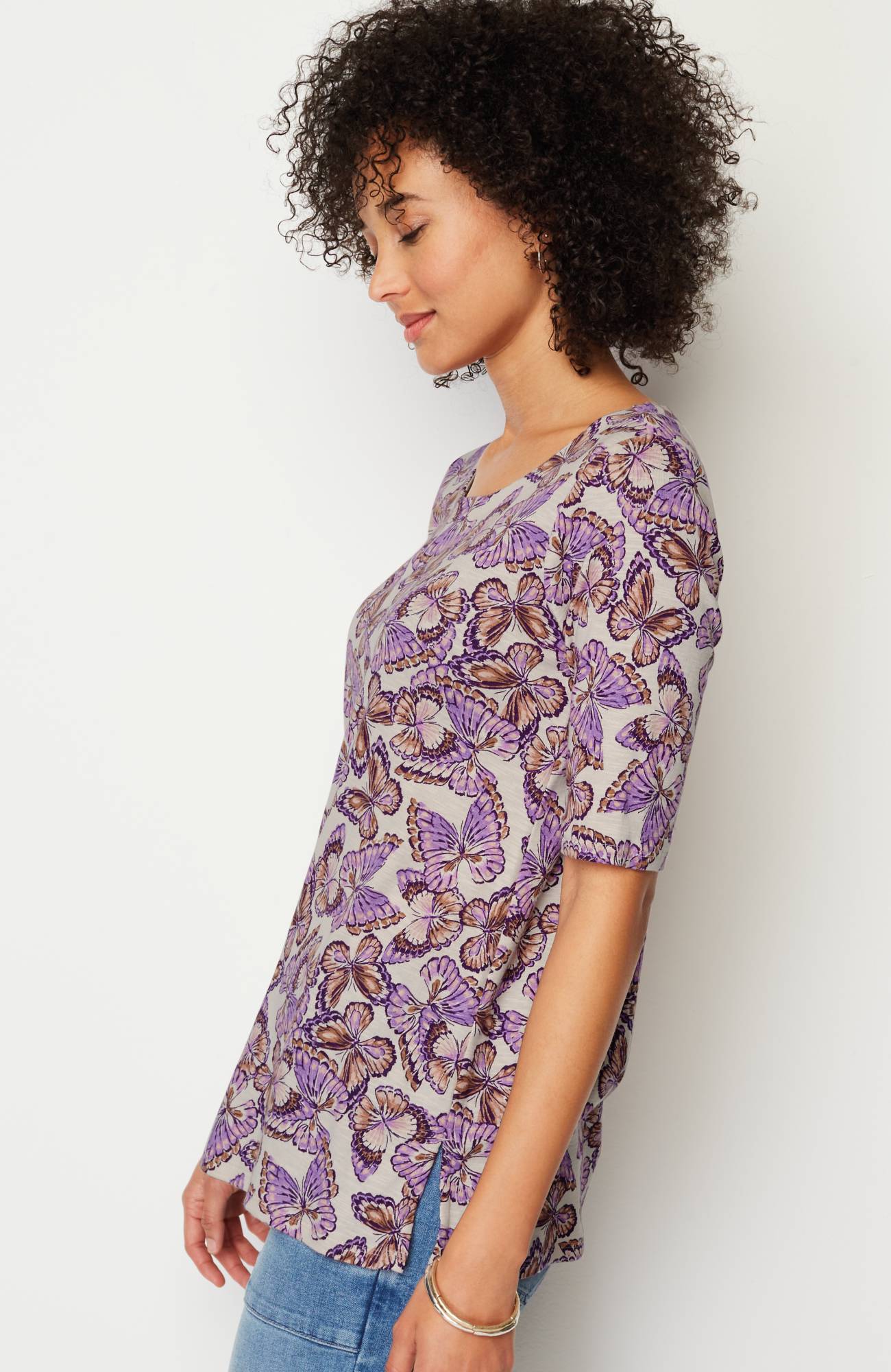 pima-slub scoop-neck side-slit tee
