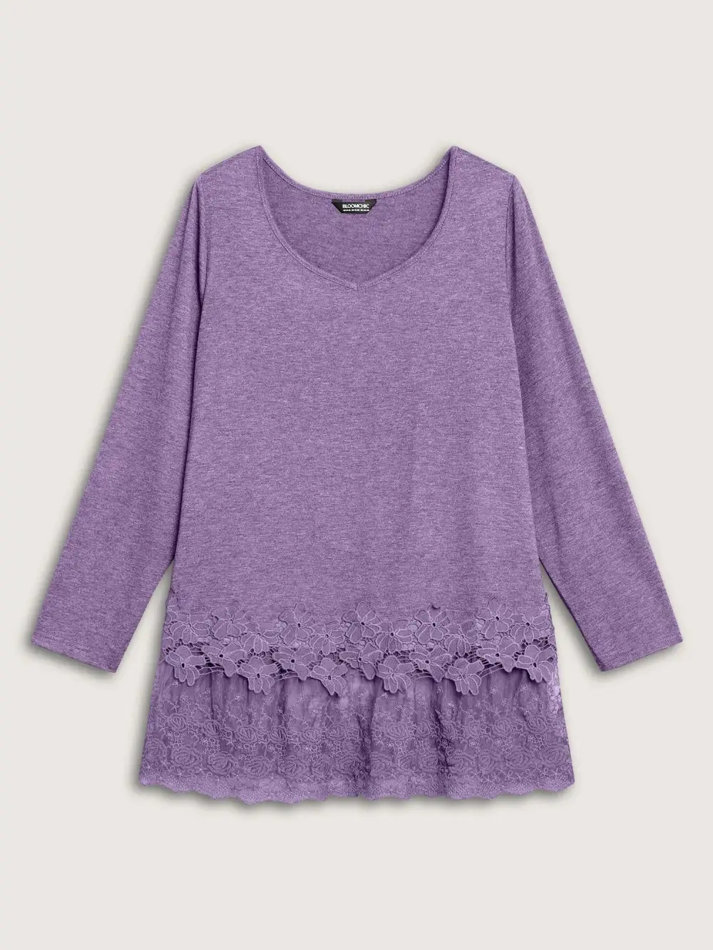 V Neck Lace Panel Jersey Top